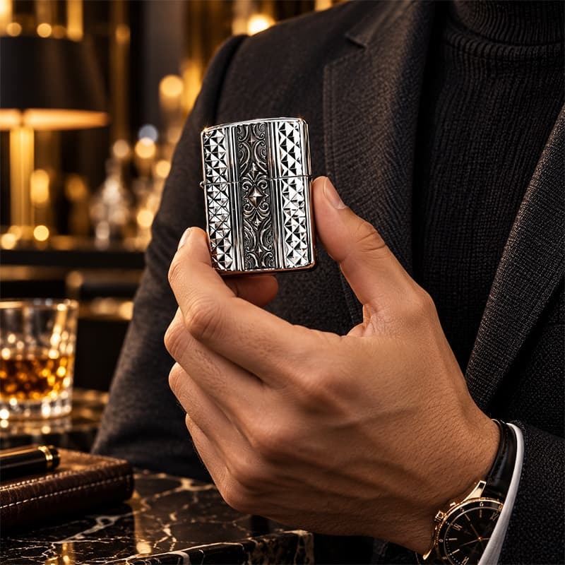 ZIPPO アーマー カスタムライン ジッポ ライター 両面加工 細密彫刻 中世模様 銀 いぶし仕上げ シルバー かっこいい 重厚 高級 おしゃれ メンズ ギフト プレゼント