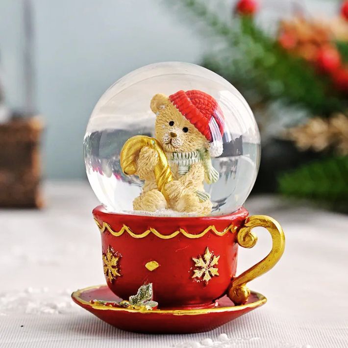 スノードーム ティーカップ ベア レッド スモール ミニ クリスマス Xmas 飾り 冬 クマ オブジェ snow dome