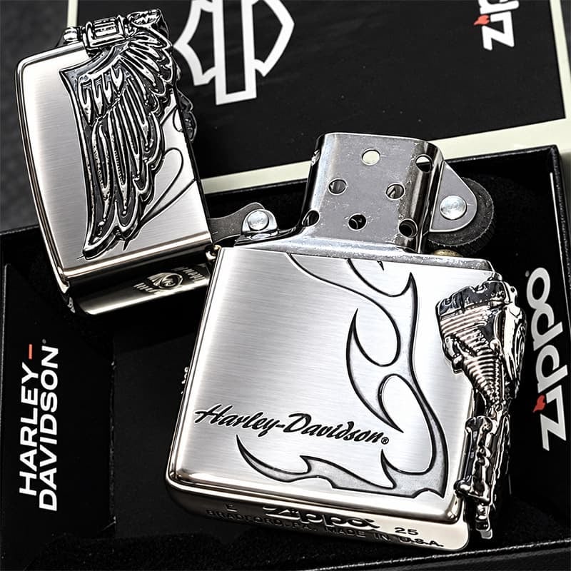 ZIPPO ハーレー ダビッドソン ジッポライター シルバー燻し 大型3面メタル 彫刻 かっこいい 日本限定モデル おしゃれ ウィング メンズ ギフト プレゼント