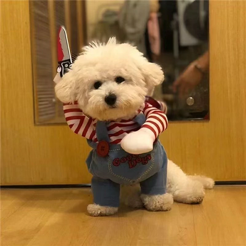 犬服 ハロウィン コスプレ 犬用 コスチューム ホラー チャッキー風 仮装 衣装 ナイフ付き かわいい おもしろ ペット服 小型犬 中型犬 柴犬 トイプードル ビションフリーゼ 写真撮影 SNS映え パーティー XS S M L XL