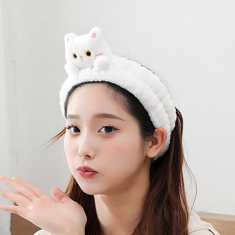 ヘアバンド 猫付き 洗顔  ターバン 吸水 ふわふわ かわいい  ヘアーバンド タオル地 風呂 汗止め タオル お風呂上り バスグッズ 化粧 おしゃれ 髪用 吸水ヘアバンド ヘアドライ 速乾 大人 プレゼント ギフト マスコット ぬいぐるみ