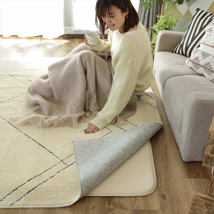 ラグ カーペット クッションマット マット 170×170cm ピタリ プラス すべり止め 下敷き 滑り止め 手洗い 防音マット 防音 防ダニ加工 ホット 対応 床暖房対応 ウレタン入り下敷き 保温性 下 絨毯下 便利 無地 ホワイト オールシーズン