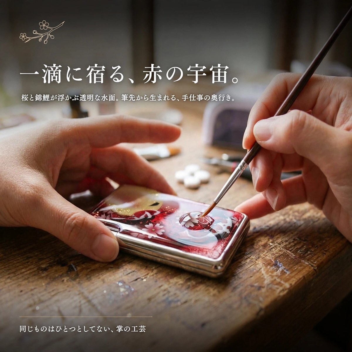 ミンティアケース『句』名入れ 職人 手作り ハンドメイド 送料無料 伝統工芸 立体樹脂 金彩 桜 和モダン 和柄 和風 和雑貨 和小物 ギフト プレゼント フリスク