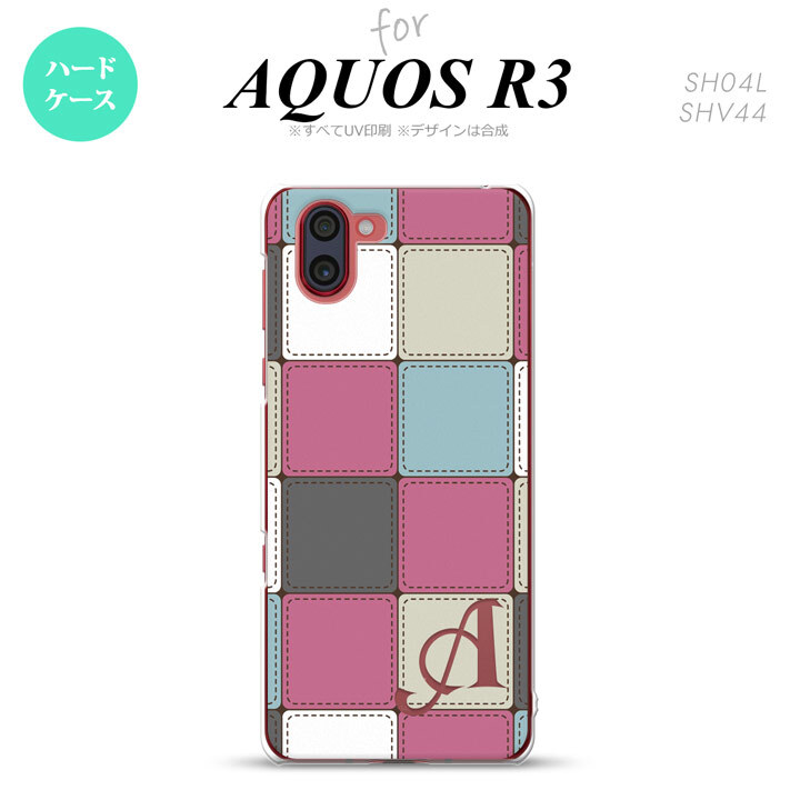 SH-04L SHV44 R3 AQUOS R3 スマホケース カバー パッチワーク ミックスB ピンク +アルファベット nk-r3-1672i
