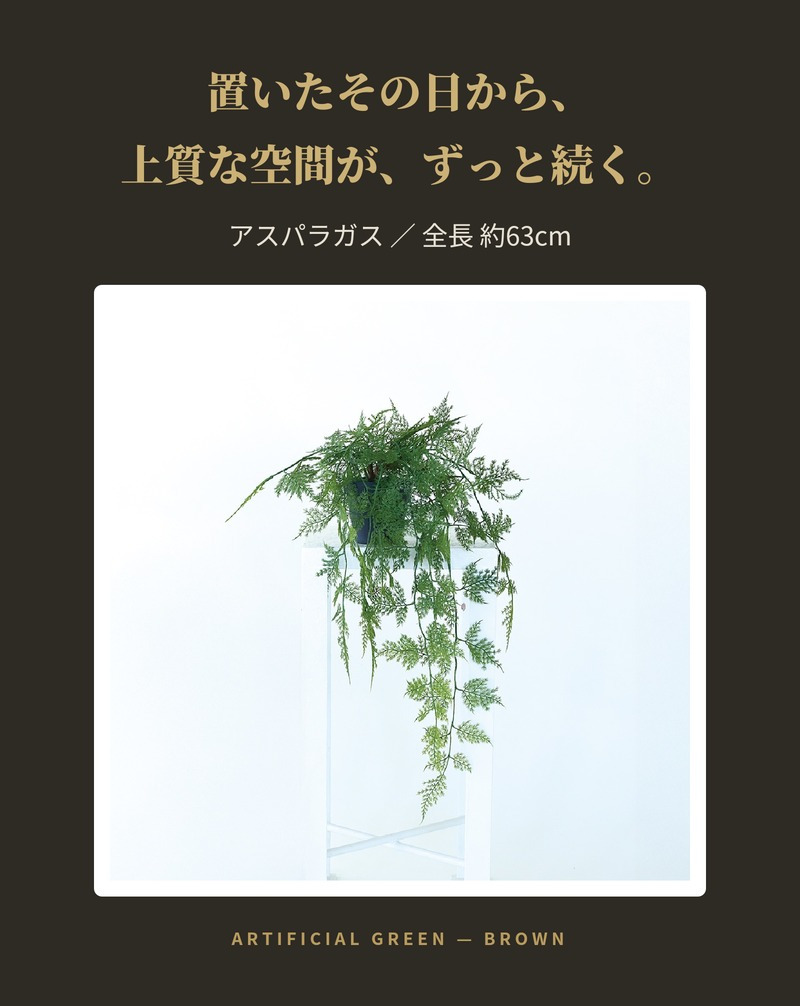 観葉植物 造花 アスパラガス BROWN 全長約63cm フェイクグリーン 高級 本物そっくり リアル おしゃれ 卓上 インテリア 人工観葉植物 アーティフィシャルグリーン 垂れ下がる ふわふわ オフィス 店舗 開店祝い 室内 リビング 玄関 トイレ 風水 アスパラガスファーン