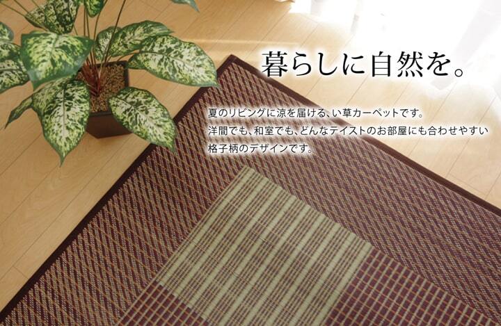 夏ラグ 夏用カーペット 純国産 い草ラグカーペット 格子柄シンプルモダン 『Fライト』 約191×191cm