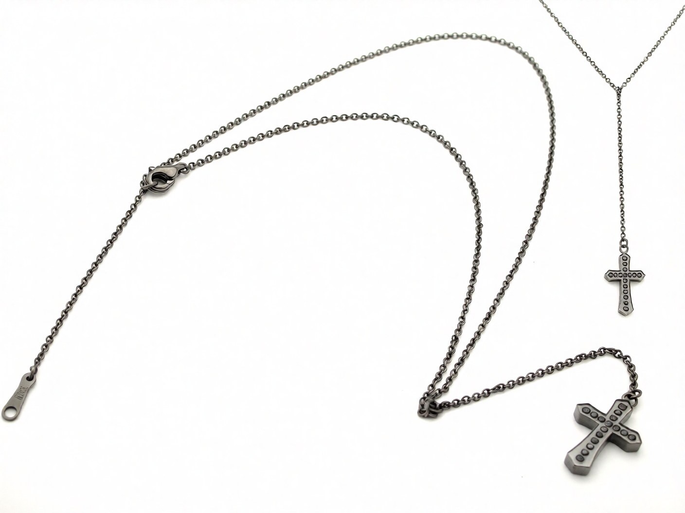 【送料無料】ペアネックレス ステンレス アクセサリー ロザリオ ペンダント クロス 十字架 ジルコニア Rosary ブラック ローズゴールド メンズ レディース