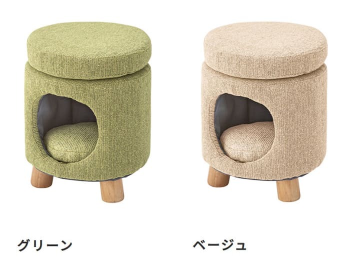 ペットハウス スツール ペット 猫 ペットスツール 犬キャット ハウス ドーム型 ドッグ 小型犬室内用 ファブリック素材 ラウンド クッション付 椅子 オットマン コロンとしたかわいいかたち ペットが中に入ってくつろげて 最大2 ポリエステル 天然木