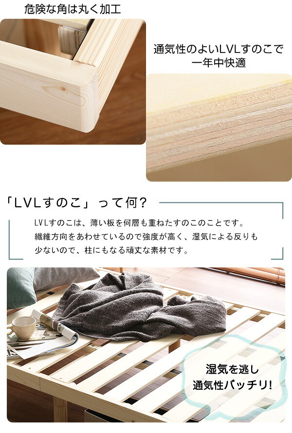 ベッド 寝具 3段階高さ調節 脚付きすのこ シングル Lilitta-リリッタ- ポケットコイルロールマットレス付き