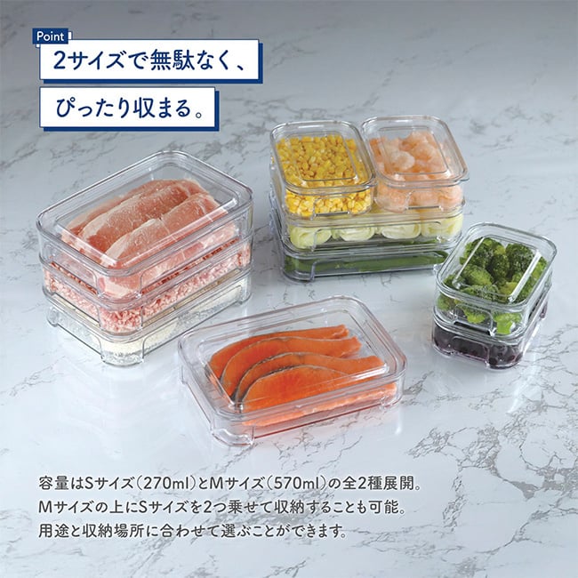 TAKEYA タケヤ FREEZE STOCK フリーズストック M 《2個セット》[保存容器 フードコンテナ 冷凍 クリア 透明 日本製 タケヤ フードストッカー オシャレ 保存 容器 中身が見える 小分け 冷凍容器 プラスチック ケース 薄型 浅型 食品保存]