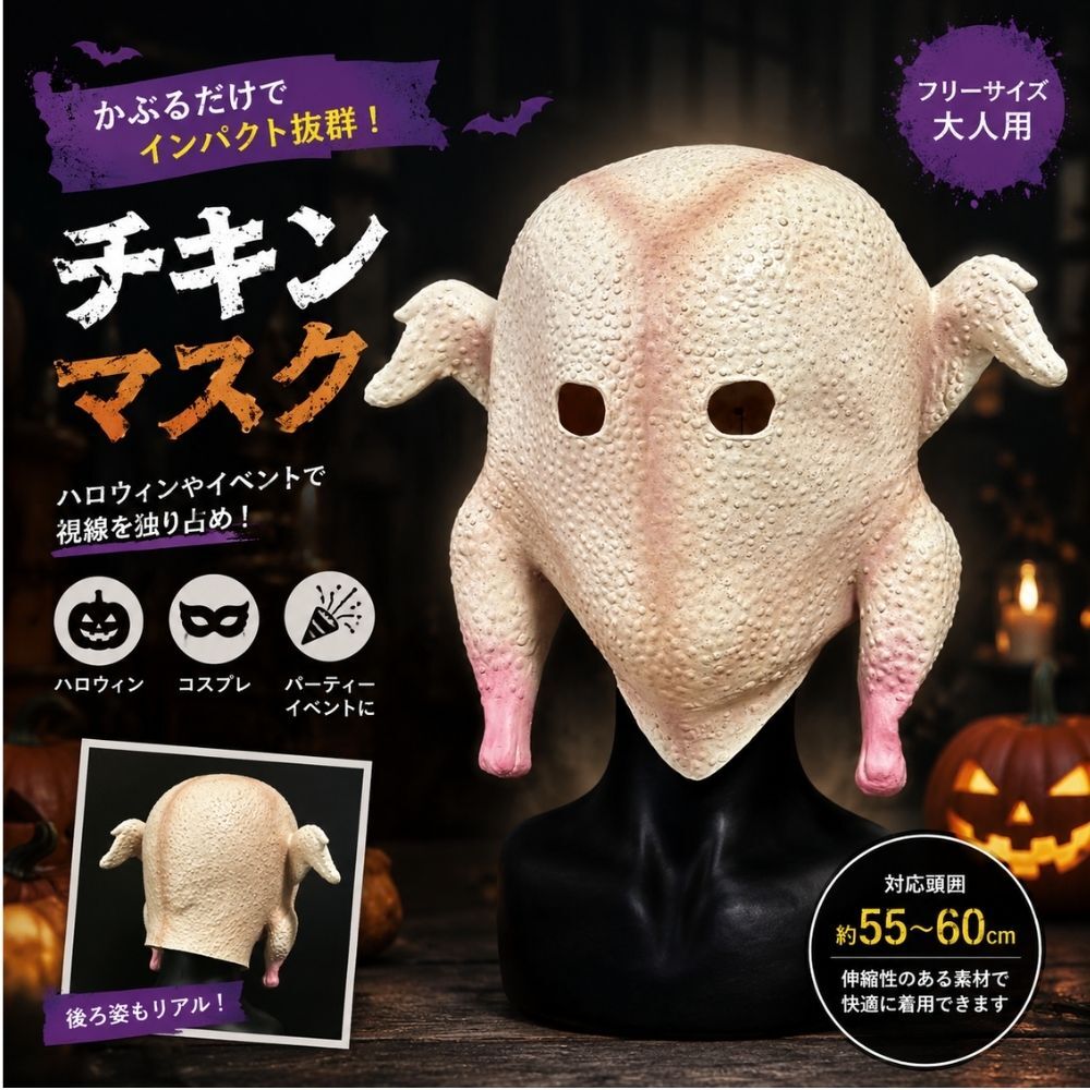チキンマスク 鶏マスク ニワトリ かぶりもの お面 ハロウィン 仮装 コスプレ 面白い おもしろマスク アニマルマスク 大人用 フリーサイズ パーティー イベント 学園祭 文化祭 撮影 小道具