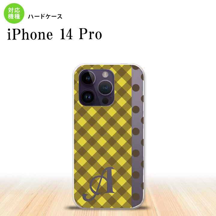 iPhone14 Pro iPhone14 Pro スマホケース 背面ケース ハードケース チェック ドット 黄 +アルファベット 2022年 9月発売 nk-i14p-1522i