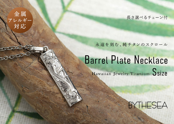 金属アレルギー対応 ネックレス ハワイアンジュエリー 刻印無料 誕生石入れ 純チタン バレルプレート Sサイズ チェーン付 ステンレスより軽く肌に優しい メンズ レディース プレゼント ハロウィン 【品番：CG-TIP410】