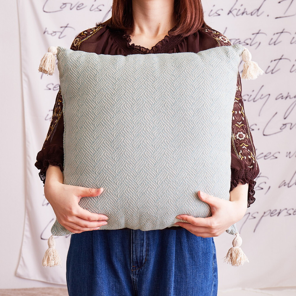 【2個組】 インド綿 背当てクッション アルト 約45×45cm ふっくら コットン100％ タッセル付き 新生活