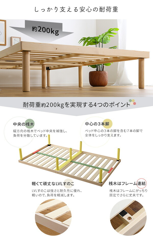ベッド 寝具 すのこ セミダブル 高さ調整 パイン材 高さ調節 ナチュラル ブラウン ホワイト 木製 ヘッドレス コンパクト 省スペース ひとり暮らし ワンルーム 狭い部屋 子供部屋 通気性 湿気対策 汗 梅雨