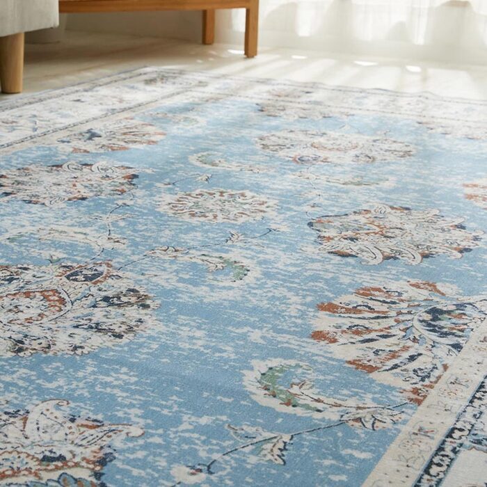 ラグ カーペット マット 洗える おしゃれ ローズ ブラウン ブルー 130×190cm ヴィンテージプリント HOT対応 洗濯機OK カミーナ 北欧 モダン シンプル デザイン かわいい かっこいい ペルシャ 柄 絨毯 敷物 オシャレ アジアン 中東 新生活