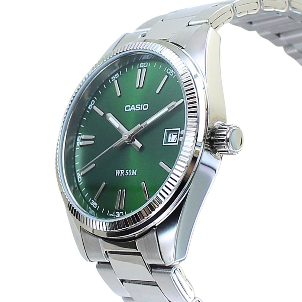 箱なし カシオ 腕時計 メンズ レディース シルバー グリーン ユニセックス CASIO 海外モデル 日付表示 50m防水 プレゼント ギフト 成人 卒業 入学