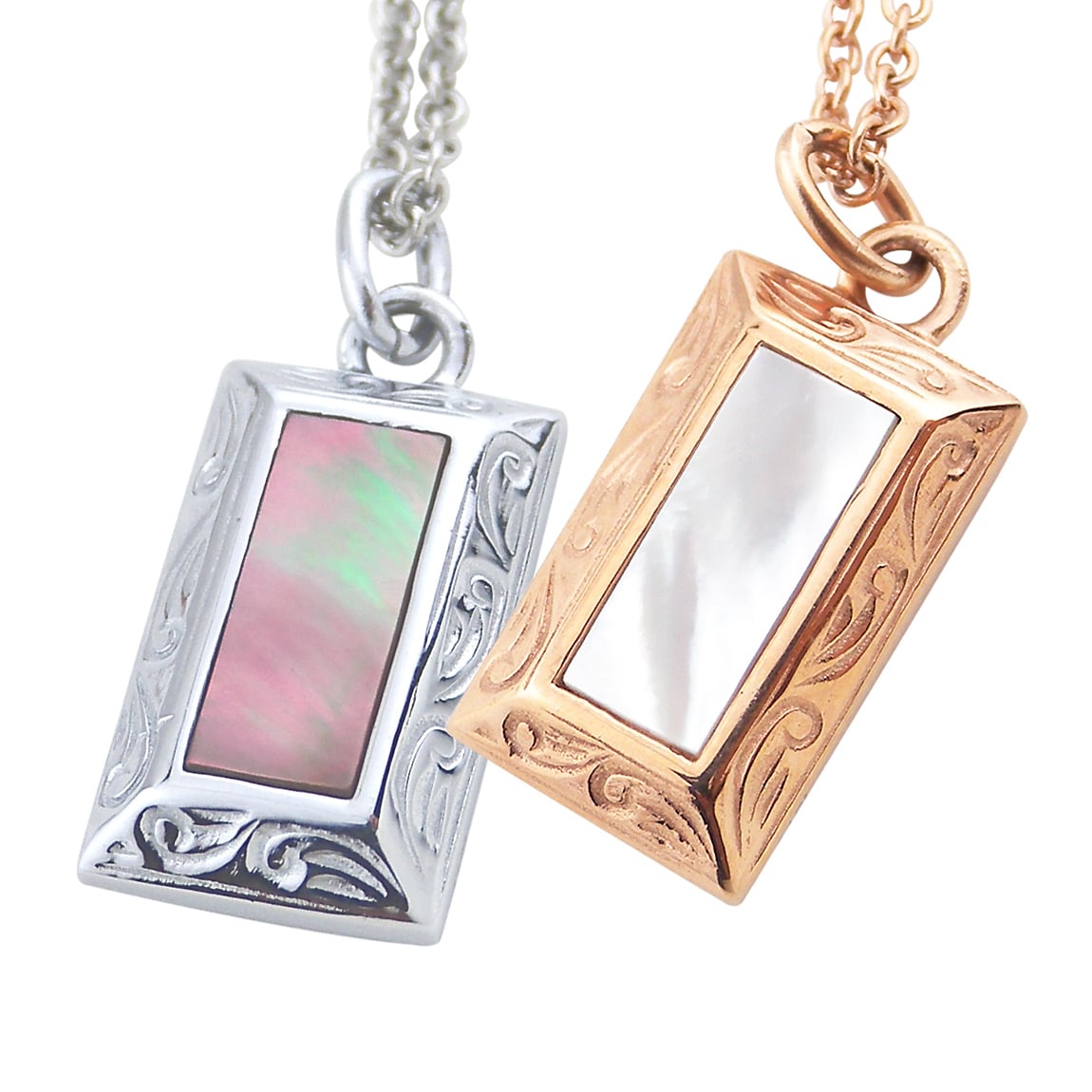 【カラー選択可能！】【レーザー刻印無料】ハワイアンジュエリー ペアネックレス ステンレス アクセサリー ブラックシェル ホワイトシェル サージカルステンレス  ローズゴールド ピンク シルバー あずきチェーン付き メンズ レディース ペンダント 金属アレルギー対応