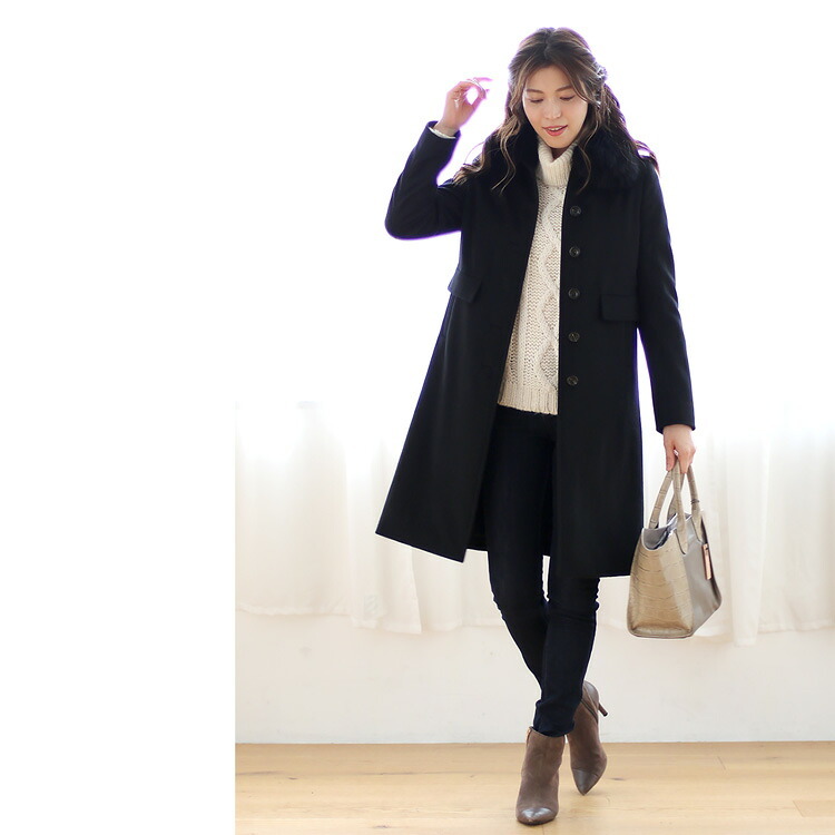 カシミヤ コート レディース ファー 襟付き フォックス カシミヤ100％ 着丈95cm ロング 秋 冬 キャメル ブラック 7号 9号 11号 13号 カシミヤコート フォーマル 大きい 20代 30代 40代 50代 アウター ギフト プレゼント 6F (6009r)