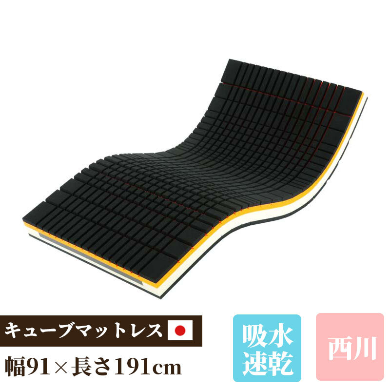 ベッド 寝具 介護 高齢者 障害者 有料 老人ホーム 贈り物 プレゼント 高弾性ウレタン 吸水速乾 91×191×12 日本製 5層構造 西川 ナーシングキューブ プレミアムマットレス グッドナイトプラス