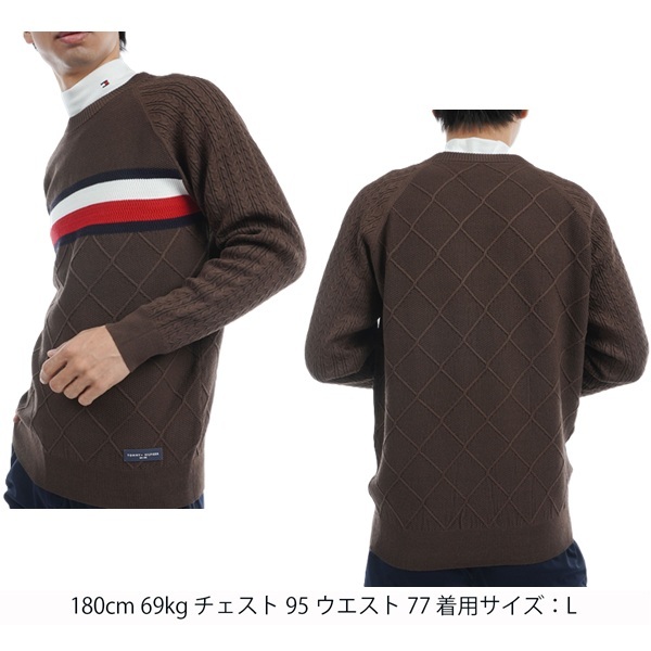 トミーヒルフィガー ゴルフ メンズ シグネチャーストライプ クルーネックセーター TOMMY HILFIGER GOLF THMA473 秋冬モデル お誕生日祝い お祝い 記念品 お父さん 父の日 彼氏 男性 30代 40代 50代 60代  還暦祝い 敬老の日 人気プレゼント プレゼント