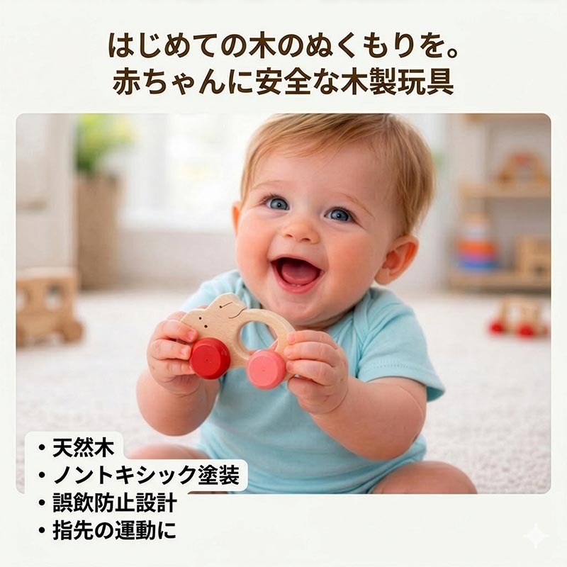 [日本製安心おもちゃ]●うさぎ車 (すべすべの赤ちゃんおもちゃ)　[ 日本グッド・トイ受賞おもちゃ  赤ちゃん おもちゃ はがため 歯がため 木のおもちゃ 車 知育玩具 出産祝い 日本製 カタカタ 男の子＆女の子 3ヶ月 4ヶ月 5ヶ月 6ヶ月 7ヶ月 8ヶ月 9ヶ月 10ヶ月 0歳 1歳 2歳 歯固め くるま あかちゃん ベビー 木育 ]
