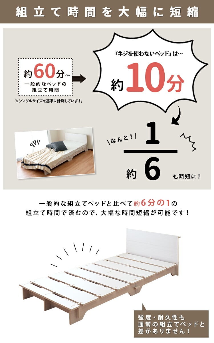ベッド 寝具 フレームのみ ネジや工具を使わない 組立て簡単 すのこ【ネジを使わない 】 シングル