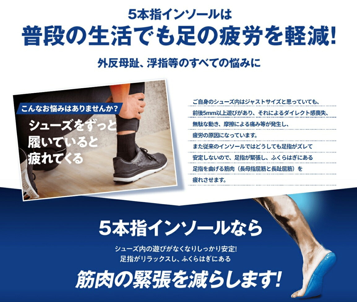 【日本製】reve 5本指インソール ハイグリップタイプ【フリージャンル】シューズと足を完全にフィットする湯煎ダブルフィット成形施行インソール 特許取得 抗菌加工 アスリート用 ゴルフ用シューズ ウォーキング ランニング スポーツ