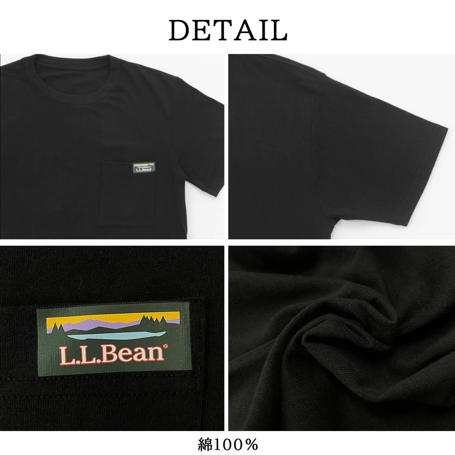 L.L.Bean エルエルビーン メンズ 半袖インナーシャツ 綿100% 撥水 胸ポケット付き 吸放湿 ムレにくい 汗冷え防止 肌着 下着 Tシャツ トップス 登山用 キャンプ アウトドア スポーツウェア ブランド 黒 白 夏 M L XL karlas