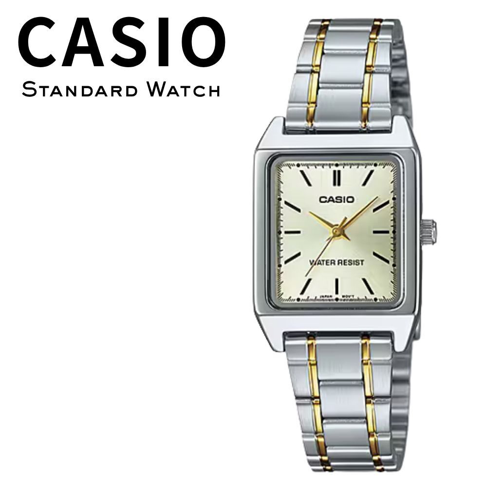 箱なし カシオ 腕時計 レディース CASIO シルバー ゴールド スクエア 長方形 小さめ コンビカラー メタル 海外モデル 逆輸入 シンプル 上品 仕事 通勤 誕生日 プレゼント ギフト 成人 卒業 入学