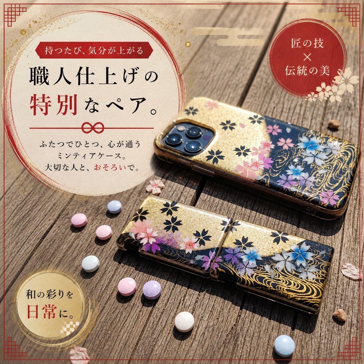 匠の技！和柄ペアMINTIAケース「絵」ミンティア フリスク 名入れ 職人 手作り ハンドメイド 送料無料 伝統工芸 桜 和モダン 和風 和雑貨 ギフト プレゼント