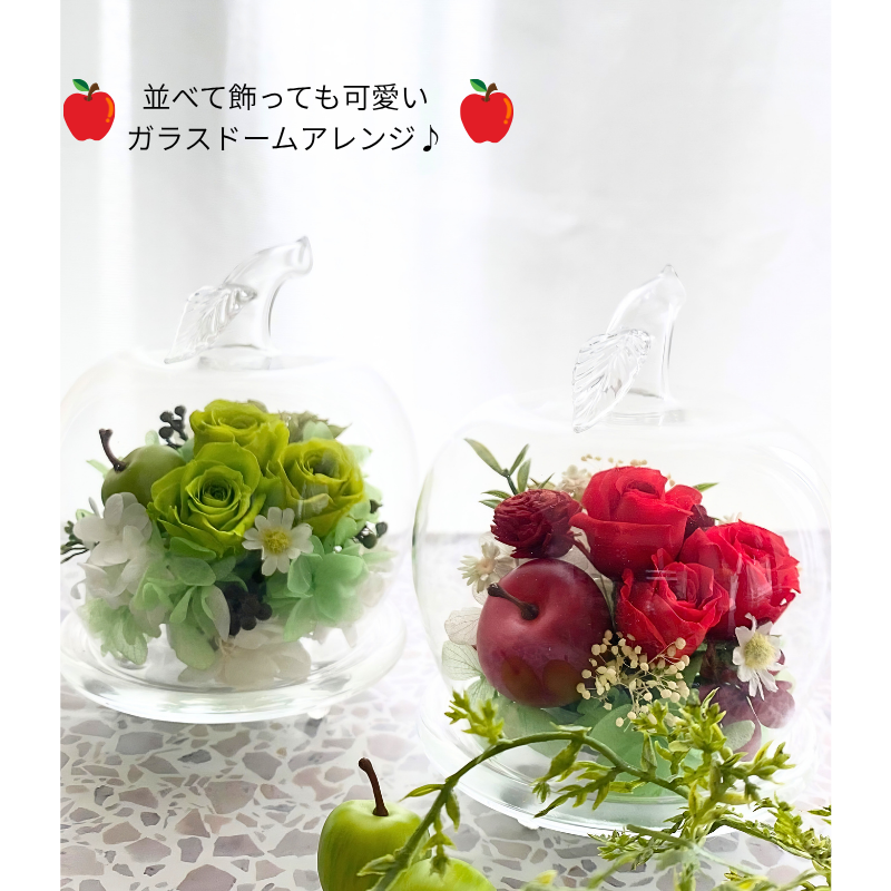  誕生日 プリザーブドフラワー ガラスドーム りんご 可愛い 女性 男性 結婚祝い 出産祝い 母の日 敬老の日 お供え お見舞い インテリア 送別  開店開業祝い ホワイトデー 記念日