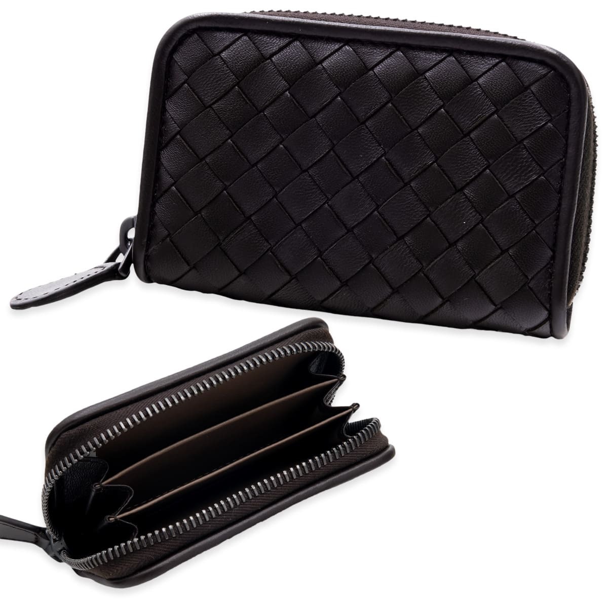 ボッテガヴェネタ 小銭入れ コインケース メンズ BOTTEGA VENETA イントレチャート ナッパレザー 本革 ラウンドファスナー 仕切り付き フォンダン ダークブラウン 保存箱付き 114075 V3UN1 2114