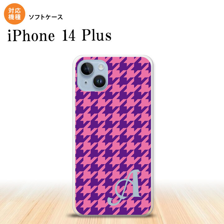 iPhone14 plsu iPhone14 plsu スマホケース 背面ケースソフトケース 千鳥 格子 大 紫 +アルファベット 2022年 10月発売 nk-i14pl-tp922i