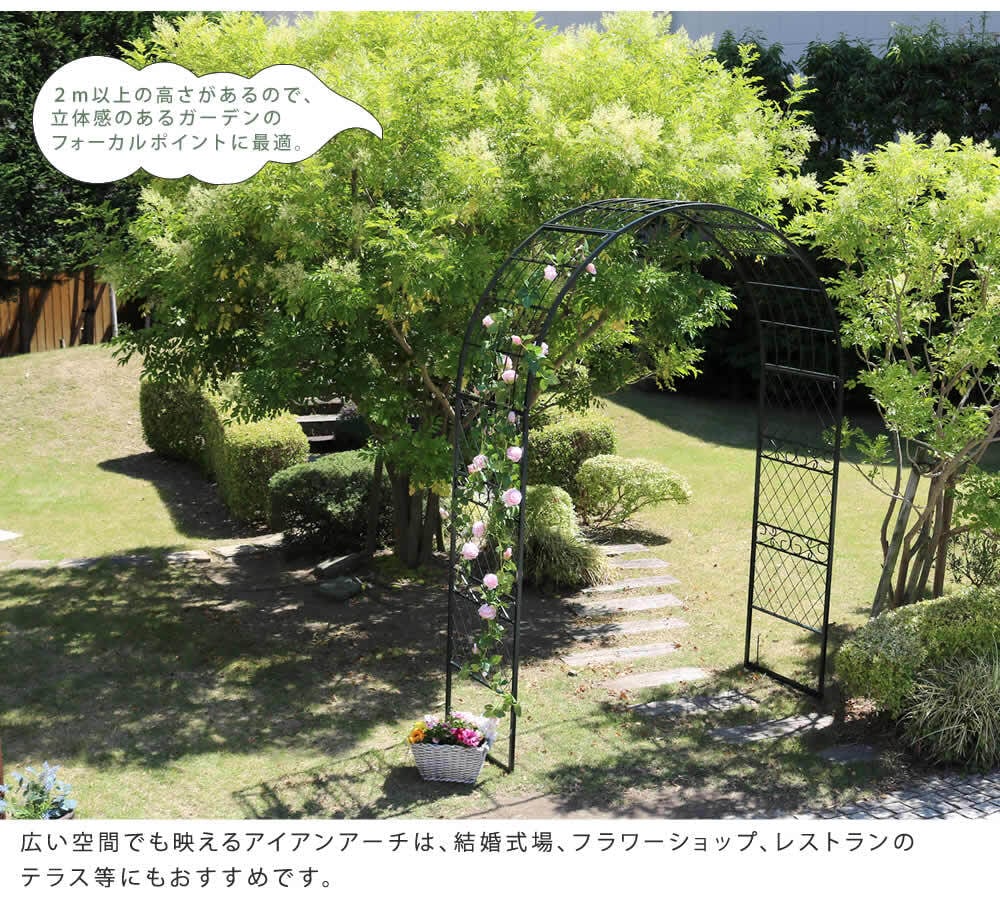 フェンス ワイドアイアンアーチ 送料無料 ダークグリーン アイアン アーチ 門 木製 バラ 薔薇 フェンス おしゃれ 小型 北欧 ガーデニング 屋外 家具 ツタ 蔦 エントランス エクステリア ロマンチック トレリス 園芸支柱 つるバラ 誘引 黒 仕切り