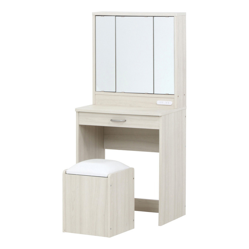 メルル ドレッサー(三面鏡) スツール付き WH木目調 ホワイト・ブラウン 2色展開 鏡台 収納 おしゃれ シンプル 新生活 家具 インテリア 不二貿易