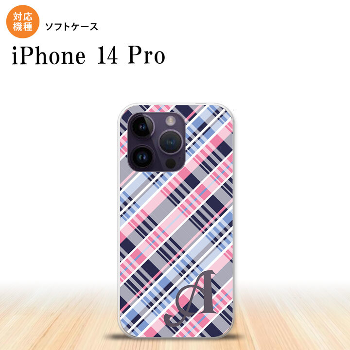 iPhone14 Pro iPhone14 Pro スマホケース 背面ケースソフトケース チェック A ピンク 青 +アルファベット 2022年 9月発売 nk-i14p-tp439i