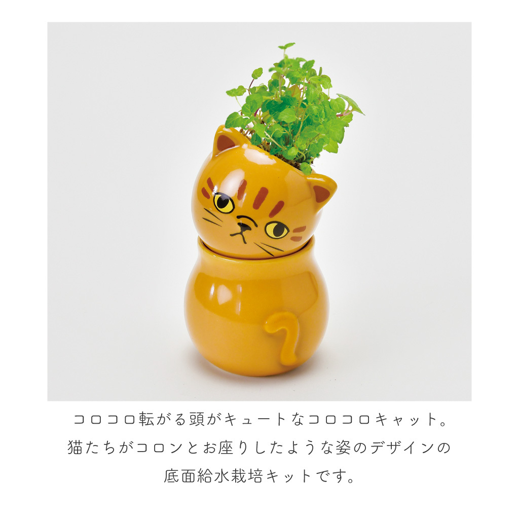 COROCORO cat（コロコロキャット）首をかしげて表情を楽しむ猫型栽培キット バジル ミント ワイルドストロベリー 植物 グリーン スターターセット オブジェ 置物 おしゃれ インテリア 雑貨 ギフト プレゼント 男性 女性 誕生日 ラッピング対応 無料ラッピング