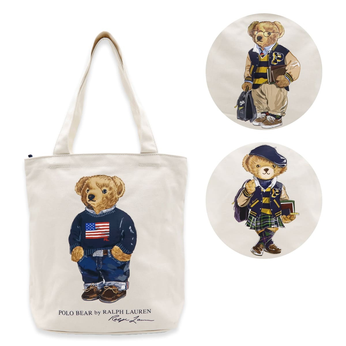 選べる3デザイン ポロ ラルフローレン トートバッグ POLO RALPH LAUREN ポロベア 9AR021 POLO BEAR TOTE キャンバス A4対応 ファスナー メンズ レディース ユニセックス コットン ベア くま 通勤 通学