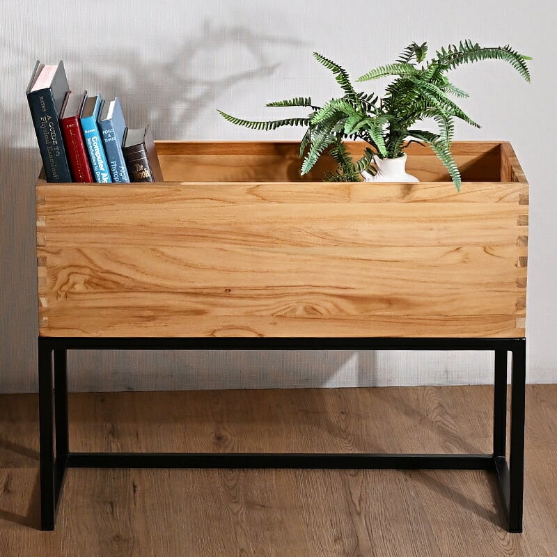 プランターボックス プランター 幅70cm 植木鉢棚 シェルフ ケース 本棚 リビング パーテーション チーク無垢 木製 シンプル ソープ仕上げ ブ スチール 鉄脚 北欧 ナチュラル