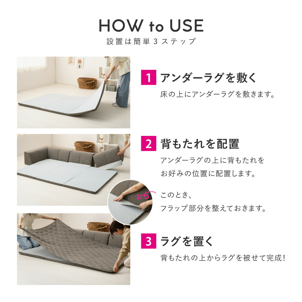 ピターら ラグソファ用 背もたれ3点セット L型：約83×83×30cm I型：約60×23×30cm ポリエステル ウレタンフォーム 置くだけでピタッと密着 L型×1個 I型×2個の3点セット ブラウン、グレー