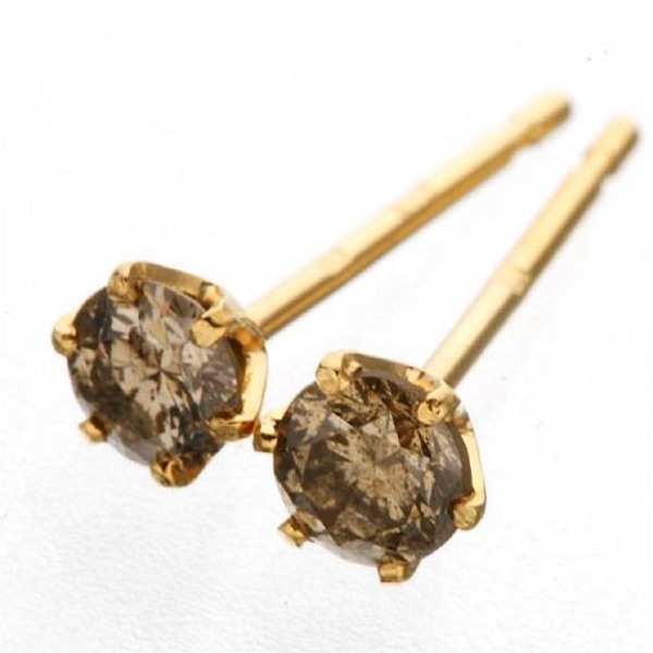 ダイヤモンド ピアス K18 18金 18k ゴールド 0.2ct ブラウンダイヤ 一粒 スタッド レディース シャンパンダイヤ ジュエリー アクセサリー プレゼント ギフト 誕生日 記念日 女性