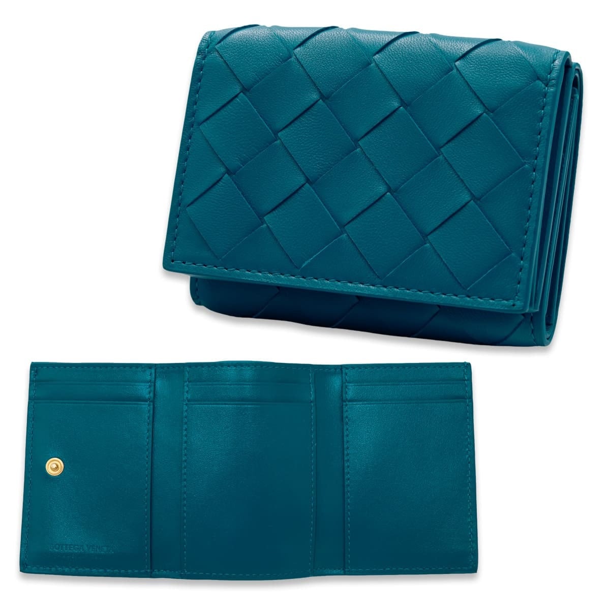 ボッテガヴェネタ BOTTEGA VENETA 三つ折り財布 イントレチャート ブループリント ブルー 青 メンズ レディース ミニ財布 小銭入れ付き カード入れ6つ 本革 レザー ゴールド金具 609285 VCPP2 4403