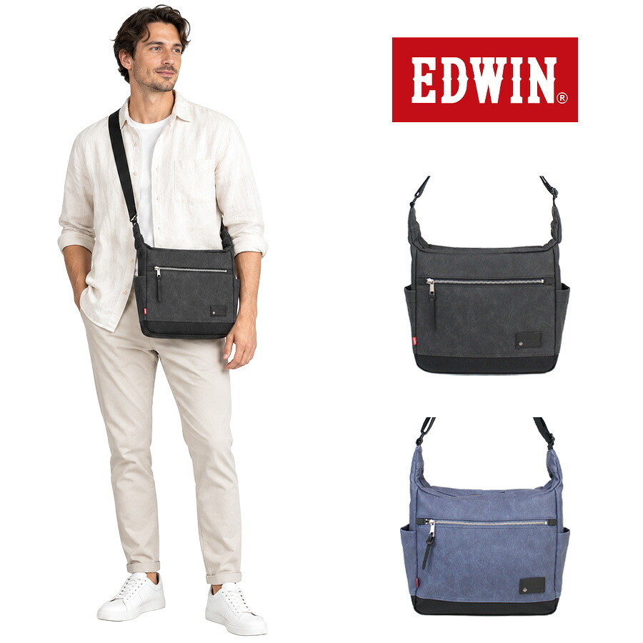 EDWIN エドウィン ショルダーバッグ ラッシュ 横型 斜め掛け ショルダー かばん 普段使い 使いやすい シンプル メンズ ギフト プレゼント ブラック ew016