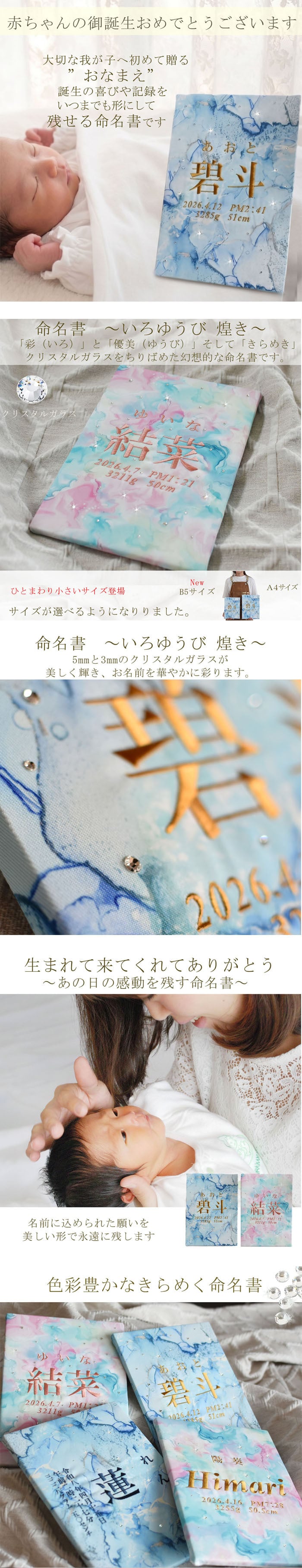  命名書　刺繍　オーダー 名前旗　命名書 いろゆうび 煌き　命名式　赤ちゃん　名入れ　お七夜　お宮参り　100日記念　七五三　節句　初節句　インテリア　パネル　ボード　ひな祭り　こどもの日　誕生日　体重　身長　漢字　英語　日本製　出産祝い　出産記念　ベビー　caf-0107