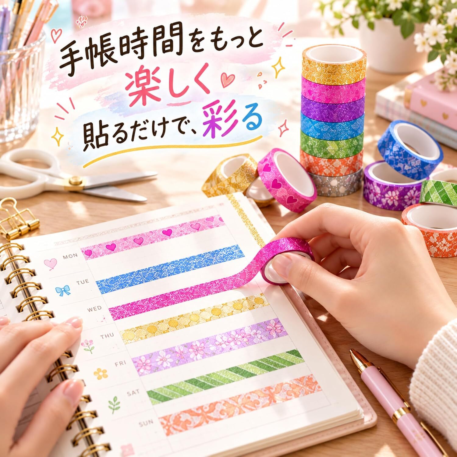 ラメテープ 10色セット キラキラ デコレーションテープ 手帳 DIY 装飾 粘着テープ カラー 柄ランダム ラッピング カード アルバム 工作 ハンドメイド NB0HM2XP2Q7