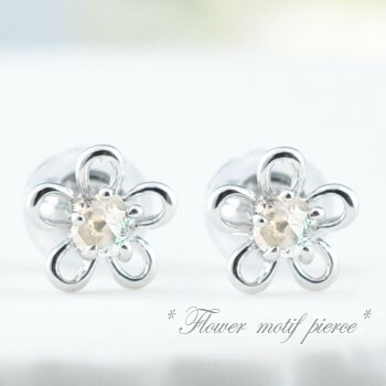ピアス 18金 レディース ブルームーン 花 ホワイトゴールドk18 フラワー カラーストーン 花ピアス 6月誕生石 スタッドピアス クリスマス