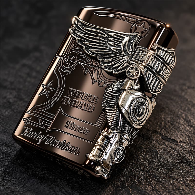 ZIPPO ライター ハーレー ダビッドソン ジッポ チョコブラウン チタン加工 3面大型メタル イーグル HARLEY-DAVIDSON 日本国内限定モデル かっこいい ギフト