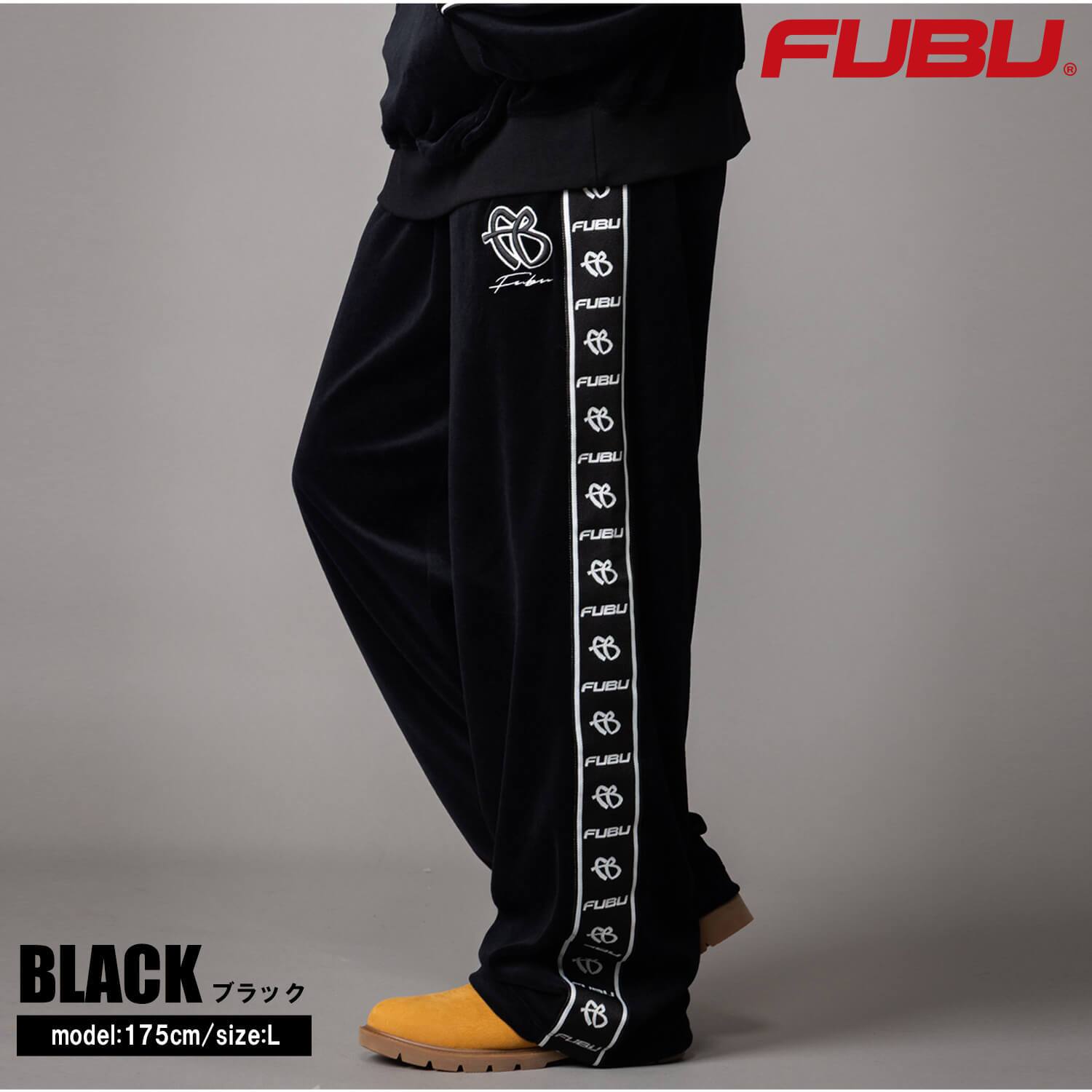  FUBU フブ ベロア イージーパンツ メンズ スポーティ ボトム ストリート ワイド ヒップホップ ダンス オーバーサイズ ビッグシルエット 秋冬 黒 M L XL XXL 大きいサイズ レディース fam-62508 2026FW karlas