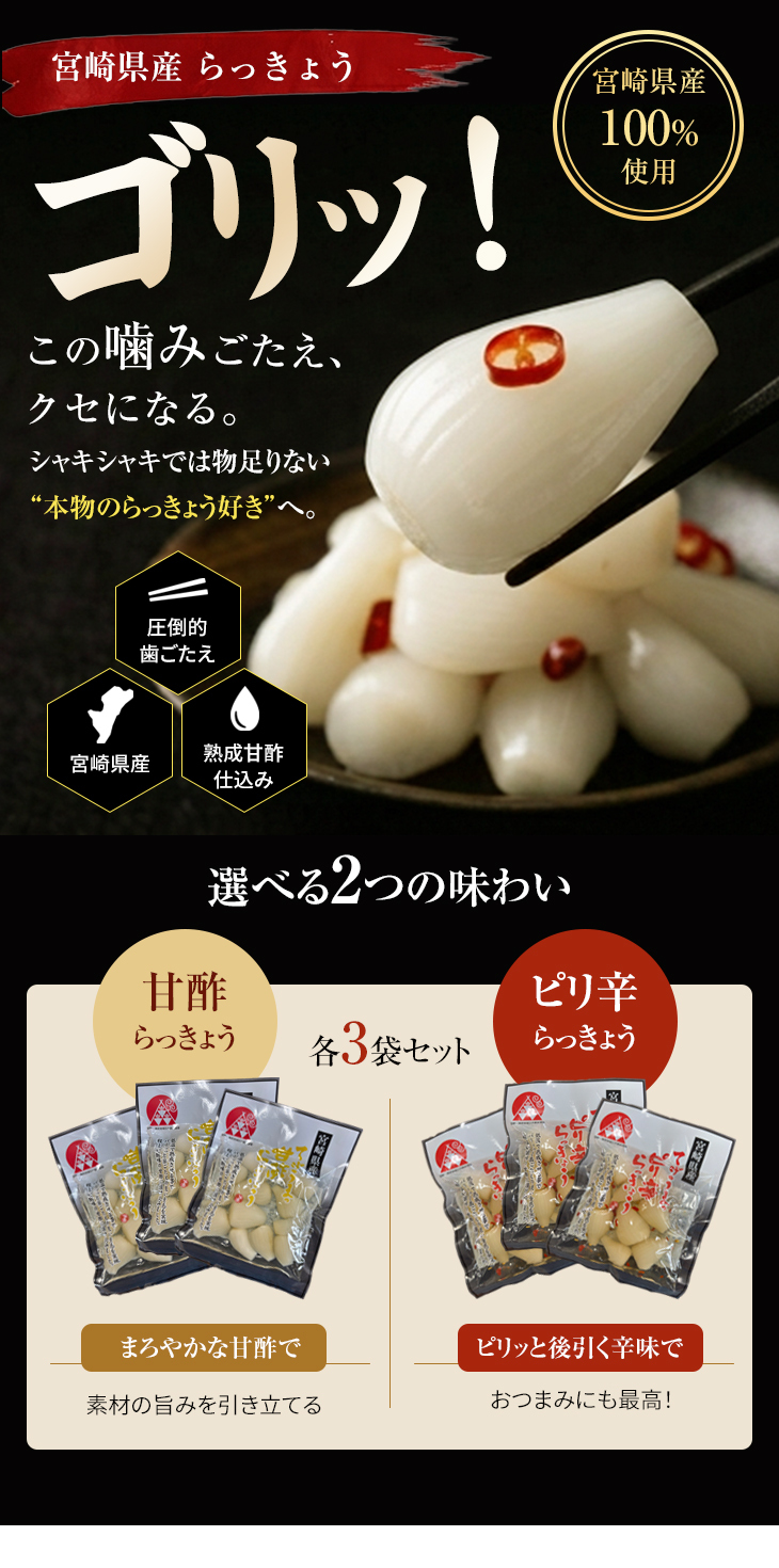宮崎産らっきょう ピリ辛 80g×3袋